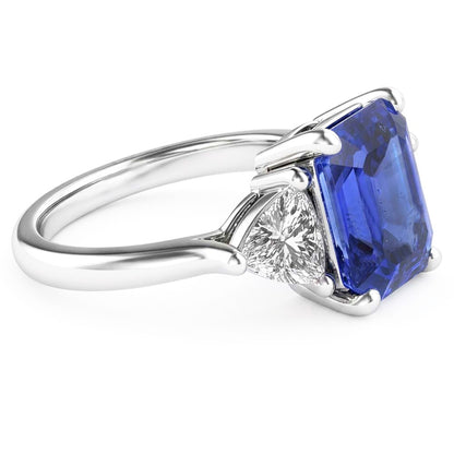 3 Stone Ring Blue Sapphire Emerald & Trillion Natural Earth Mined Diamonds 2.50 Carats