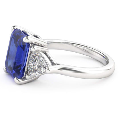 3 Stone Ring Blue Sapphire Emerald & Trillion Natural Earth Mined Diamonds 2.50 Carats