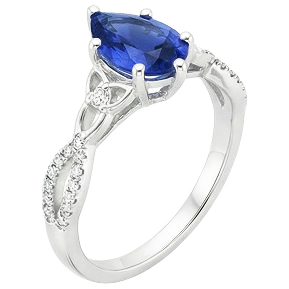 3 Stone Ring Ceylon Sapphire & Round Natural Earth Mined Diamond Accents 3.75 Carats