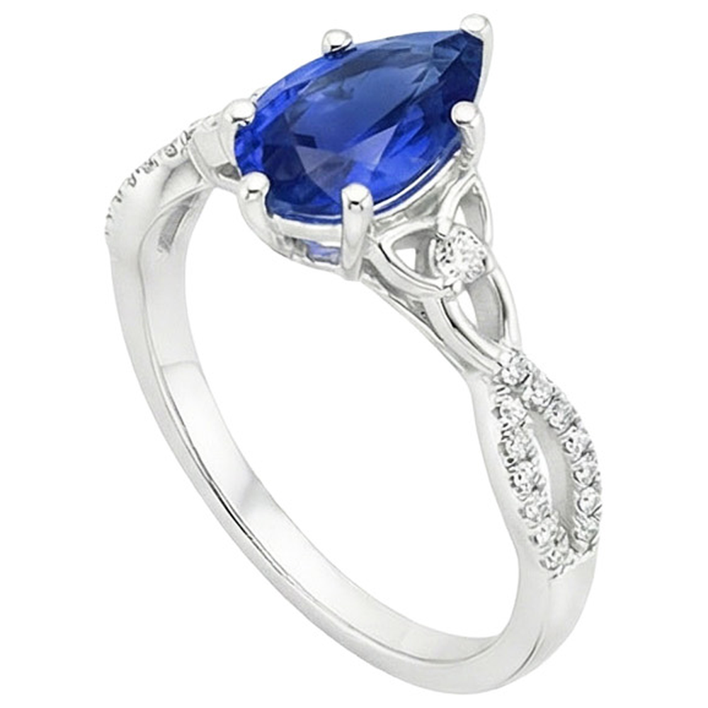 3 Stone Ring Ceylon Sapphire & Round Natural Earth Mined Diamond Accents 3.75 Carats
