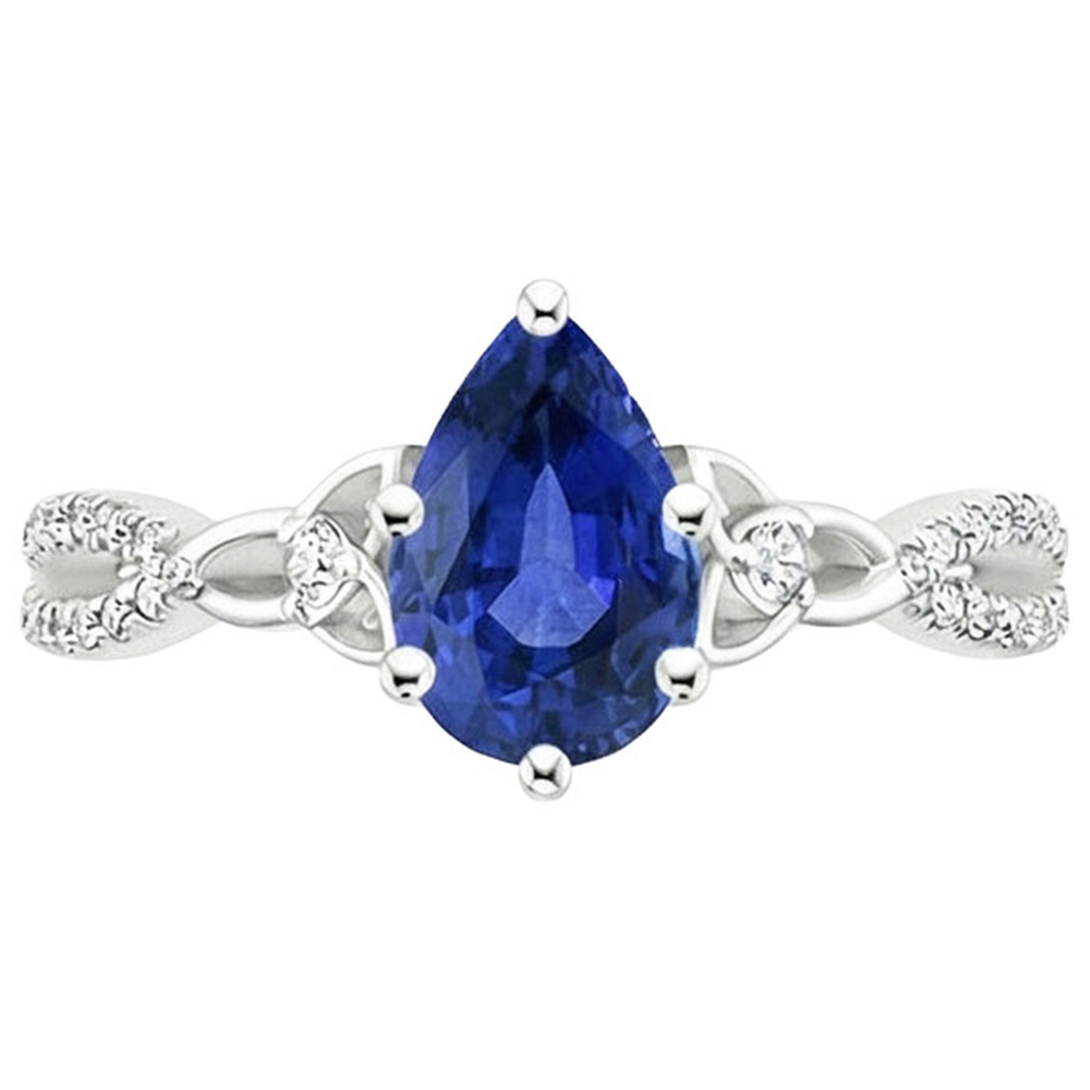 3 Stone Ring Ceylon Sapphire & Round Natural Earth Mined Diamond Accents 3.75 Carats