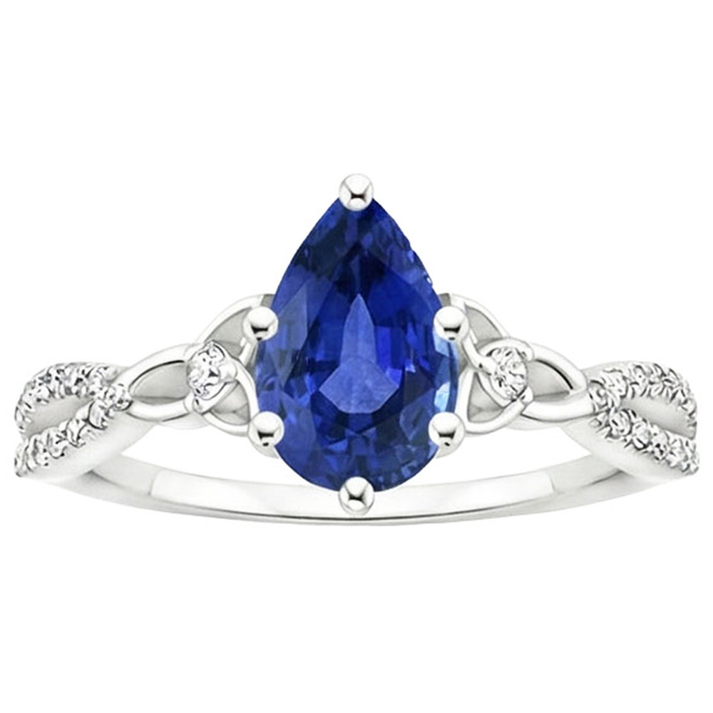 3 Stone Ring Ceylon Sapphire & Round Natural Earth Mined Diamond Accents 3.75 Carats