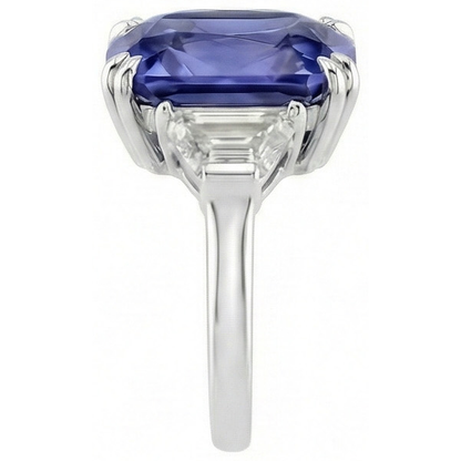 3 Stone Ring Double Prong Radiant Sapphire 4 Carats Half Moon Natural Earth Mined Diamonds