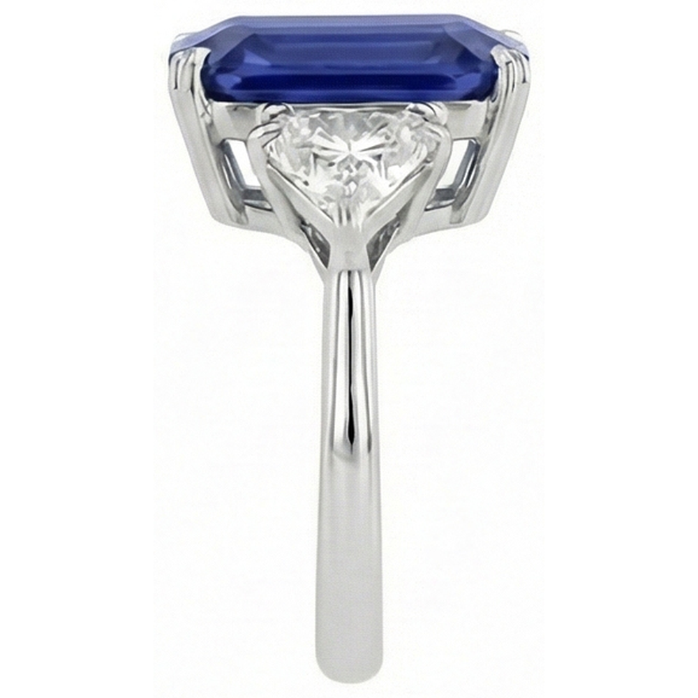 3 Stone Ring Emerald Blue Sapphire & Trillion Natural Earth Mined Diamonds 4.50 Carats New