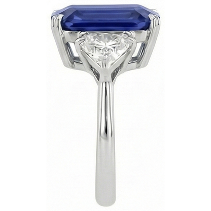 3 Stone Ring Emerald Blue Sapphire & Trillion Natural Earth Mined Diamonds 4.50 Carats New