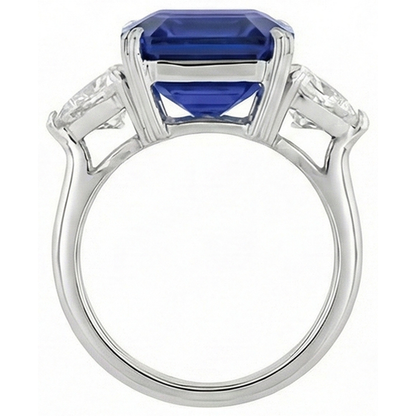 3 Stone Ring Emerald Blue Sapphire & Trillion Natural Earth Mined Diamonds 4.50 Carats New