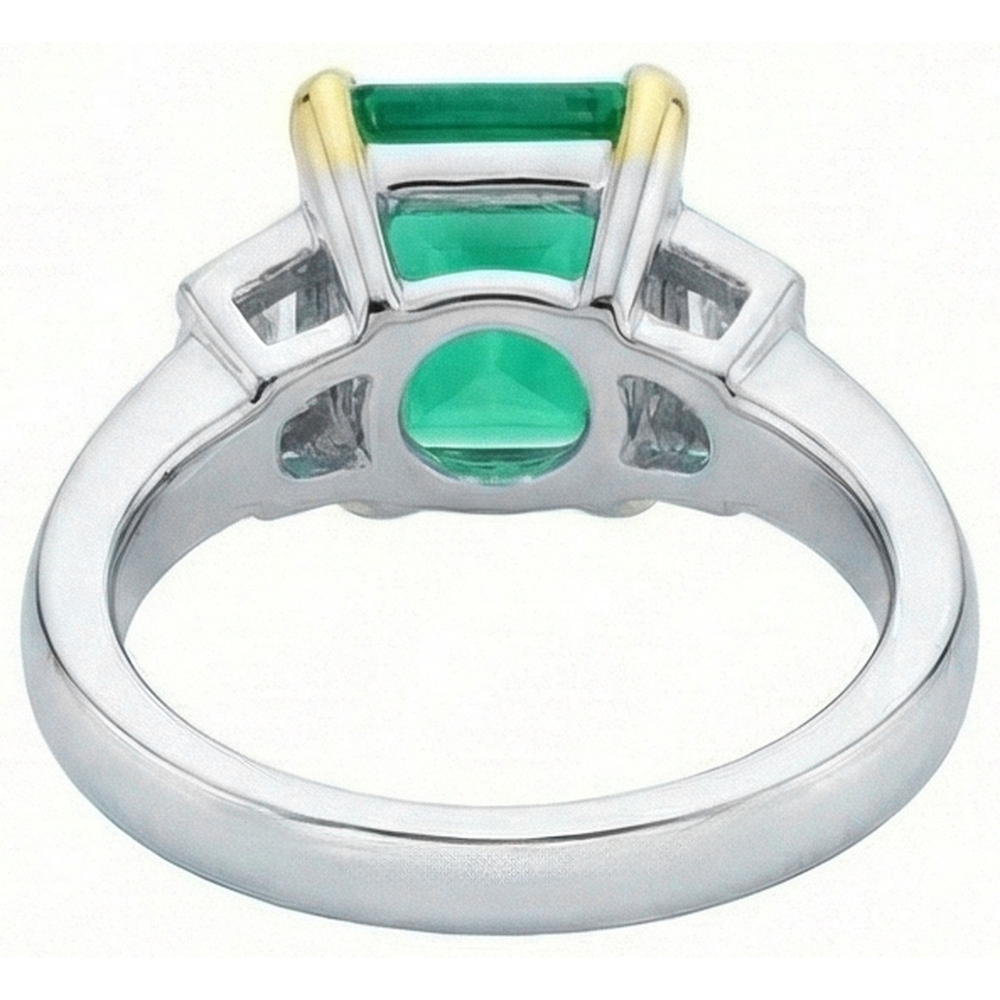 Natural Real ( Not Lab Grown ) 3 Stone Ring Green Emerald GIA Gold Jewelry