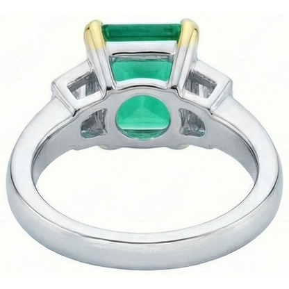 Natural Real ( Not Lab Grown ) 3 Stone Ring Green Emerald GIA Gold Jewelry
