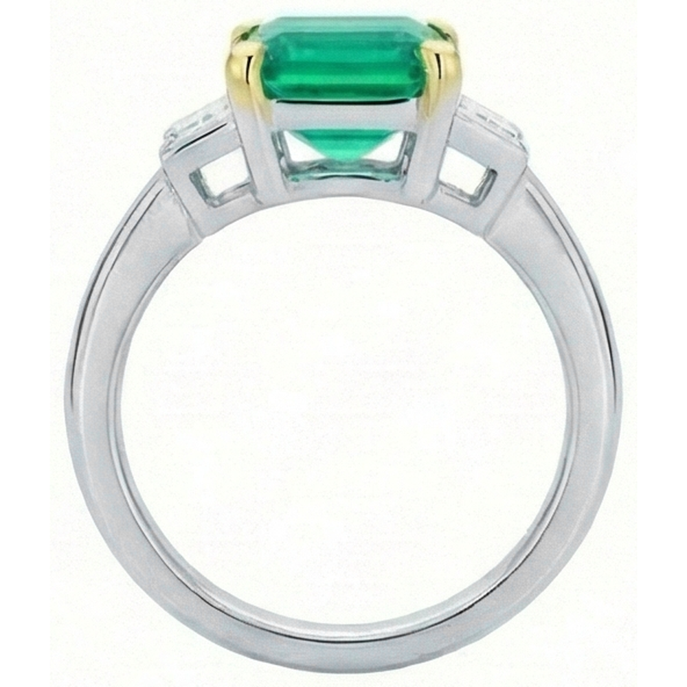 Natural Real ( Not Lab Grown ) 3 Stone Ring Green Emerald GIA Gold Jewelry