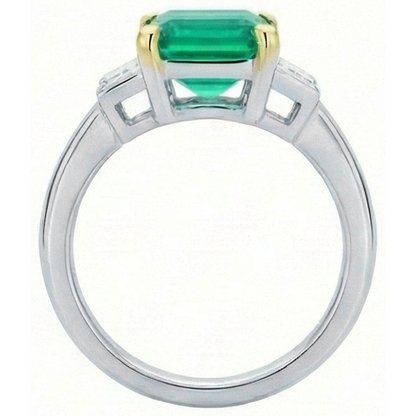 Natural Real ( Not Lab Grown ) 3 Stone Ring Green Emerald GIA Gold Jewelry