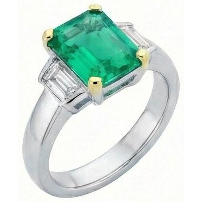 Natural Real ( Not Lab Grown ) 3 Stone Ring Green Emerald GIA Gold Jewelry