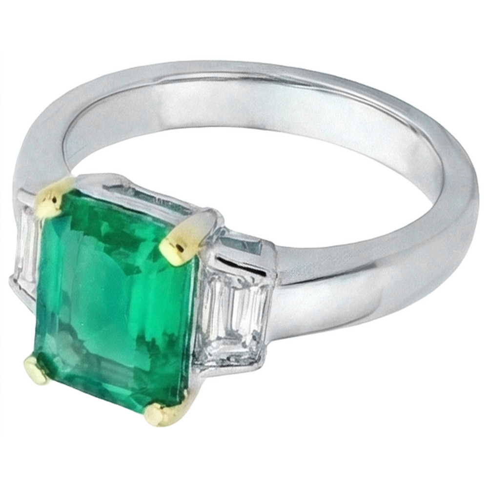 Natural Real ( Not Lab Grown ) 3 Stone Ring Green Emerald GIA Gold Jewelry