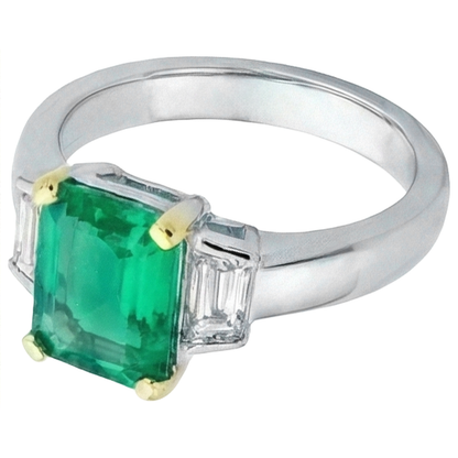 Natural Real ( Not Lab Grown ) 3 Stone Ring Green Emerald GIA Gold Jewelry