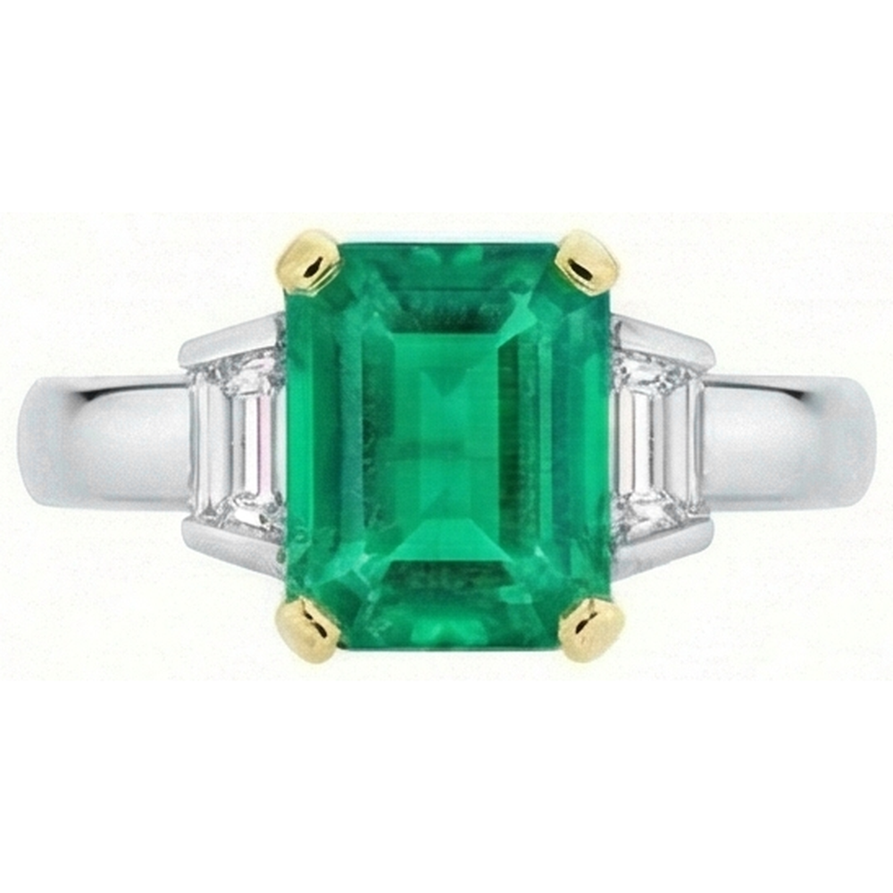 Natural Real ( Not Lab Grown ) 3 Stone Ring Green Emerald GIA Gold Jewelry