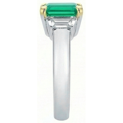 Natural Real ( Not Lab Grown ) 3 Stone Ring Green Emerald GIA Gold Jewelry