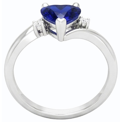 3 Stone Ring Heart Blue Sapphire & Small Round Natural Earth Mined Diamonds 1.75 Carats