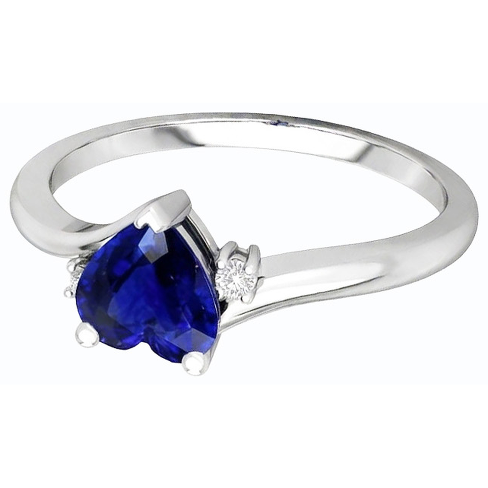 3 Stone Ring Heart Blue Sapphire & Small Round Natural Earth Mined Diamonds 1.75 Carats