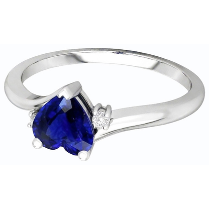 3 Stone Ring Heart Blue Sapphire & Small Round Natural Earth Mined Diamonds 1.75 Carats