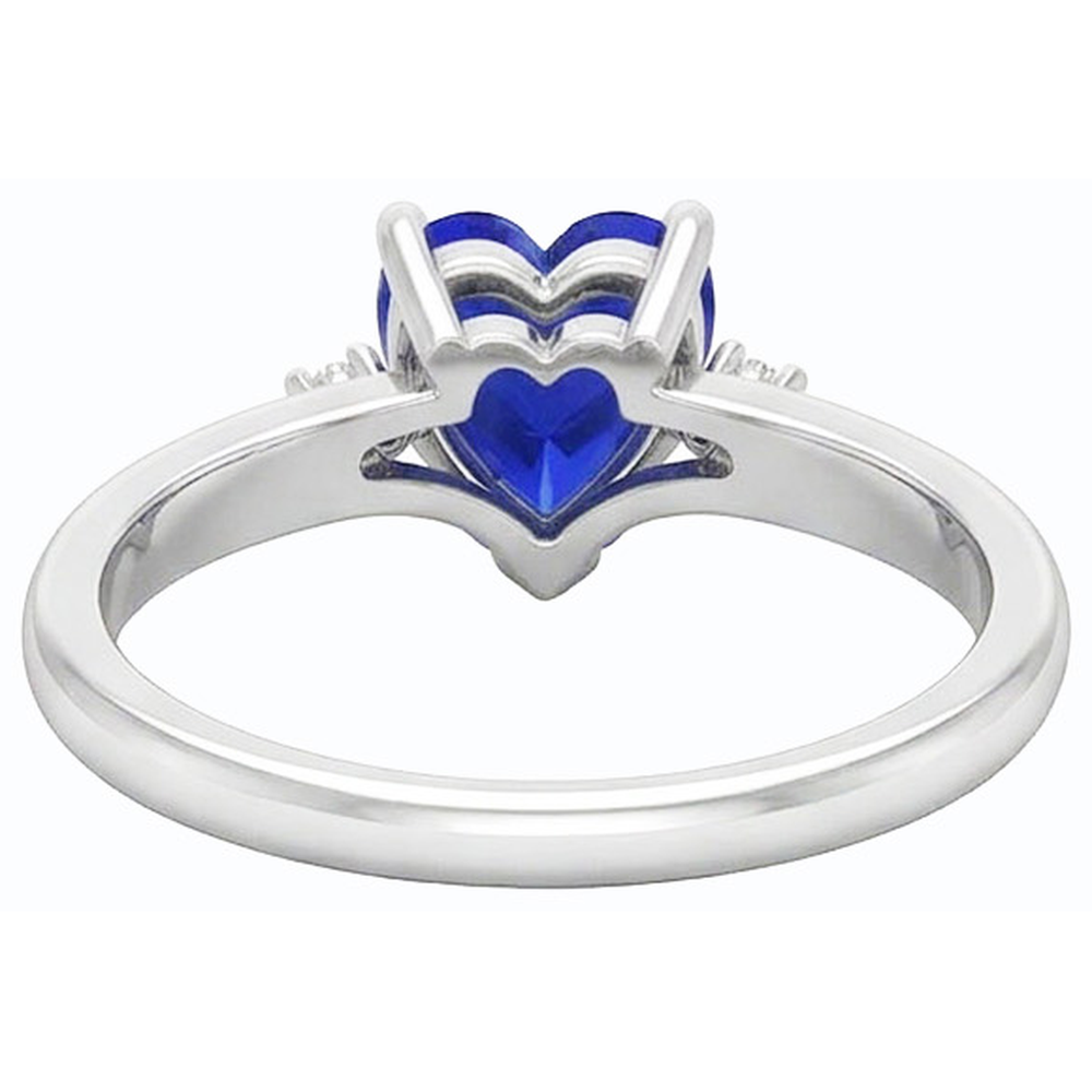 3 Stone Ring Heart Blue Sapphire & Small Round Natural Earth Mined Diamonds 1.75 Carats
