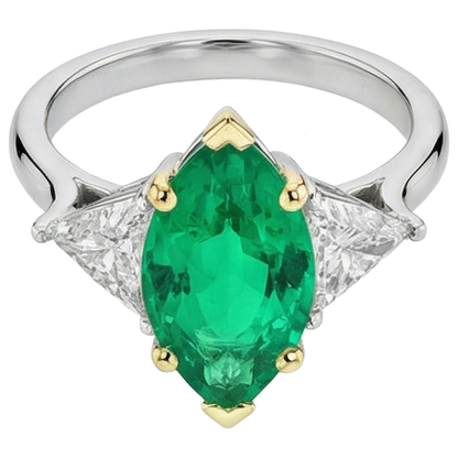 Natural Real ( Not Lab Grown ) 3 Stone Ring Marquise Cut Green Emerald GIA With Diamonds