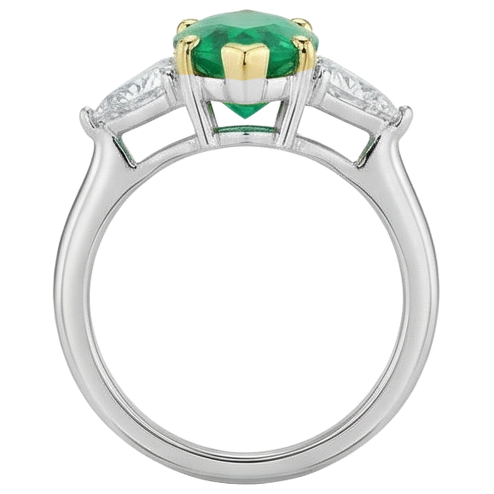 Natural Real ( Not Lab Grown ) 3 Stone Ring Marquise Cut Green Emerald GIA With Diamonds