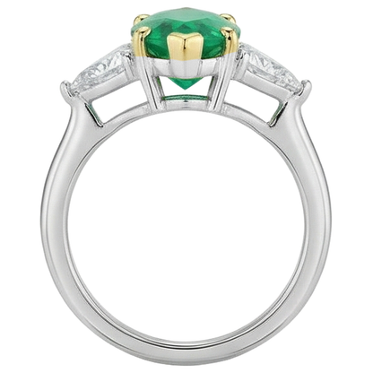 Natural Real ( Not Lab Grown ) 3 Stone Ring Marquise Cut Green Emerald GIA With Diamonds