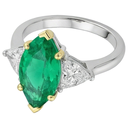 Natural Real ( Not Lab Grown ) 3 Stone Ring Marquise Cut Green Emerald GIA With Diamonds