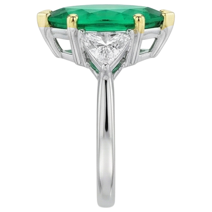 Natural Real ( Not Lab Grown ) 3 Stone Ring Marquise Cut Green Emerald GIA With Diamonds