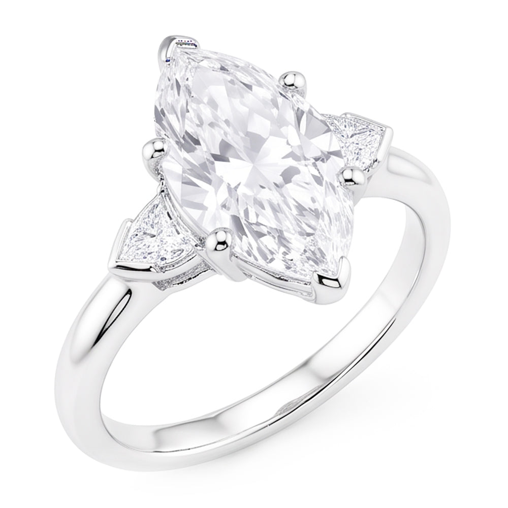 3 Stone Ring Old Cut Marquise Natural Real Diamond ( Not Lab Grown ) & Tapered Baguettes 5.25 Carats
