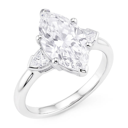 3 Stone Ring Old Cut Marquise Natural Real Diamond ( Not Lab Grown ) & Tapered Baguettes 5.25 Carats