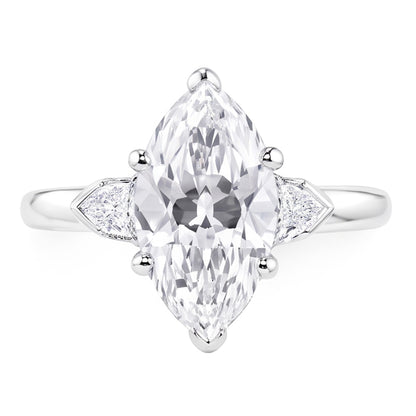 3 Stone Ring Old Cut Marquise Natural Real Diamond ( Not Lab Grown ) & Tapered Baguettes 5.25 Carats