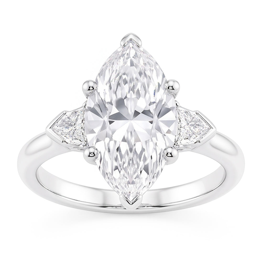 3 Stone Ring Old Cut Marquise Natural Real Diamond ( Not Lab Grown ) & Tapered Baguettes 5.25 Carats