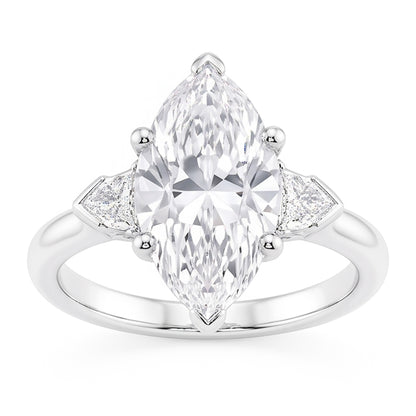 3 Stone Ring Old Cut Marquise Natural Real Diamond ( Not Lab Grown ) & Tapered Baguettes 5.25 Carats