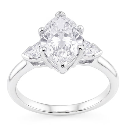 3 Stone Ring Old Cut Marquise Natural Real Diamond ( Not Lab Grown ) & Tapered Baguettes 5.25 Carats