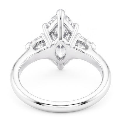 3 Stone Ring Old Cut Marquise Natural Real Diamond ( Not Lab Grown ) & Tapered Baguettes 5.25 Carats