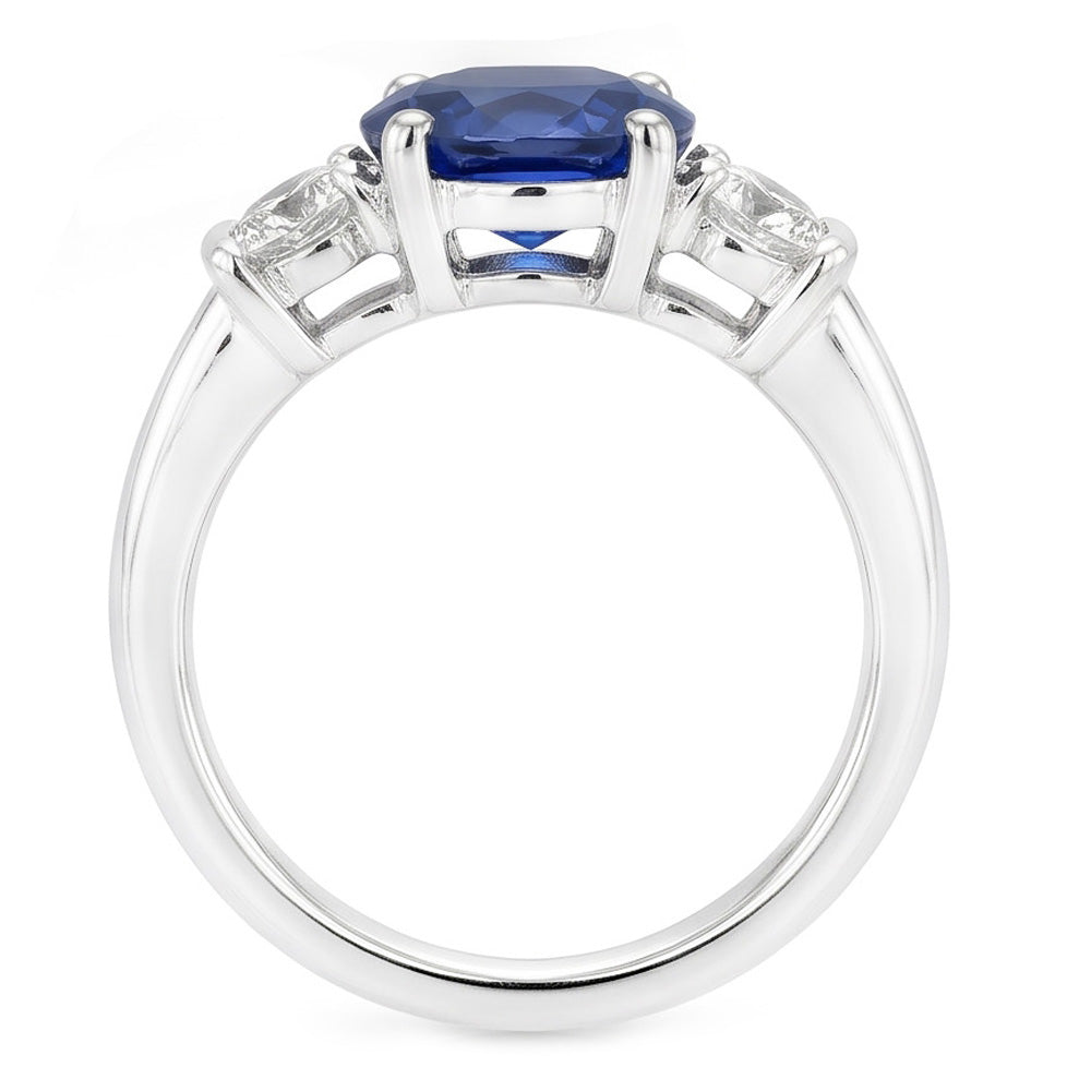 3 Stone Ring Oval And Round Cut Ceylon Sapphire & Natural Earth Mined Diamond 5 Carats New