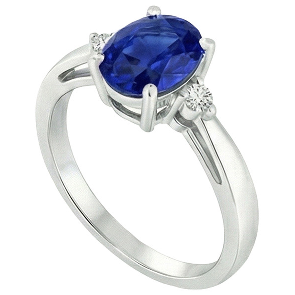 3 Stone Ring Oval Blue Sapphire & Natural Earth Mined Diamond 4.75 Carats Tapered Shank