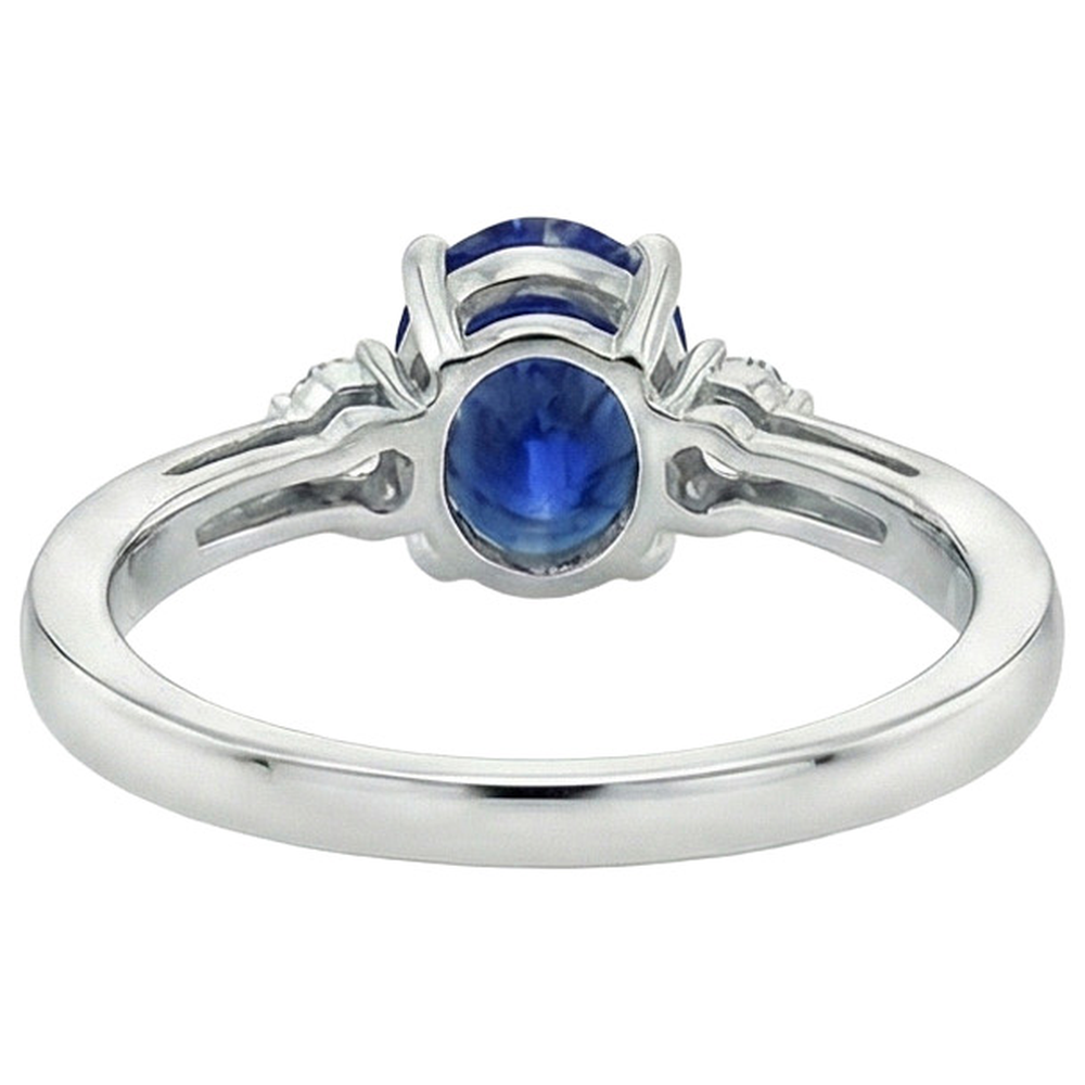 3 Stone Ring Oval Blue Sapphire & Natural Earth Mined Diamond 4.75 Carats Tapered Shank