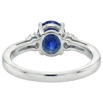 3 Stone Ring Oval Blue Sapphire & Natural Earth Mined Diamond 4.75 Carats Tapered Shank
