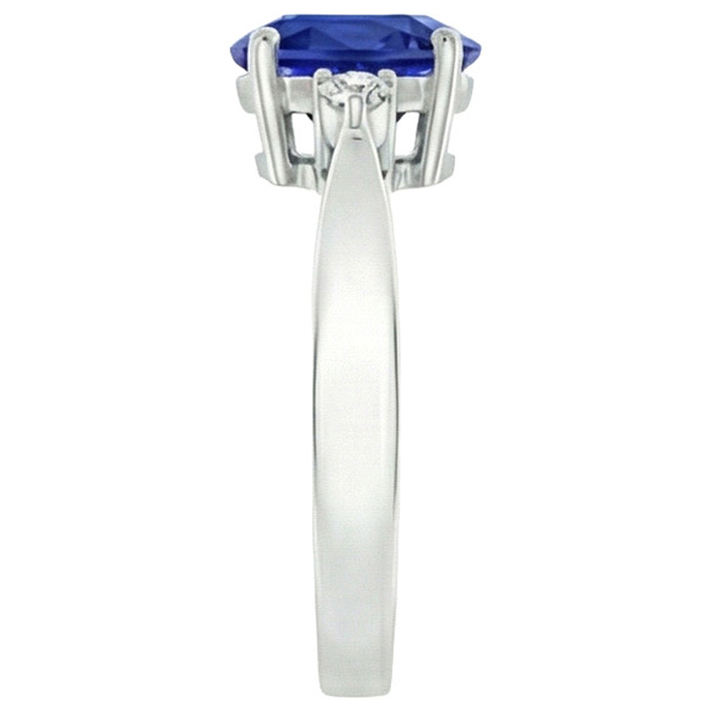 3 Stone Ring Oval Blue Sapphire & Natural Earth Mined Diamond 4.75 Carats Tapered Shank
