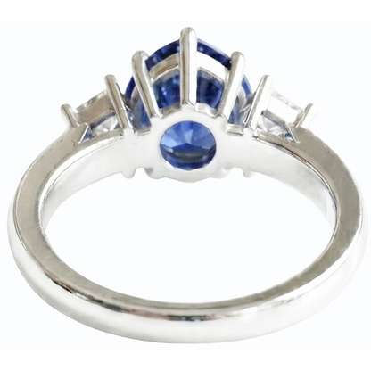 3 Stone Ring Pear Blue Sapphire & Princess Natural Earth Mined Diamonds 3 Carats Gold 14K