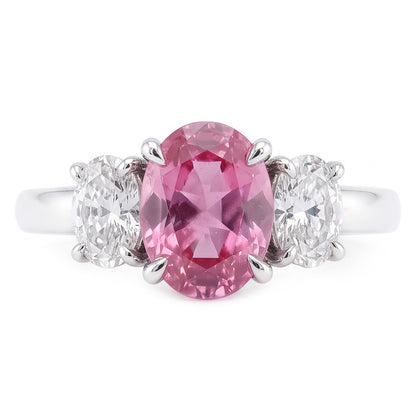 3 Stone Ring Pink Sapphire With Natural Earth Mined Diamonds 3.50 Carats White Gold 14K