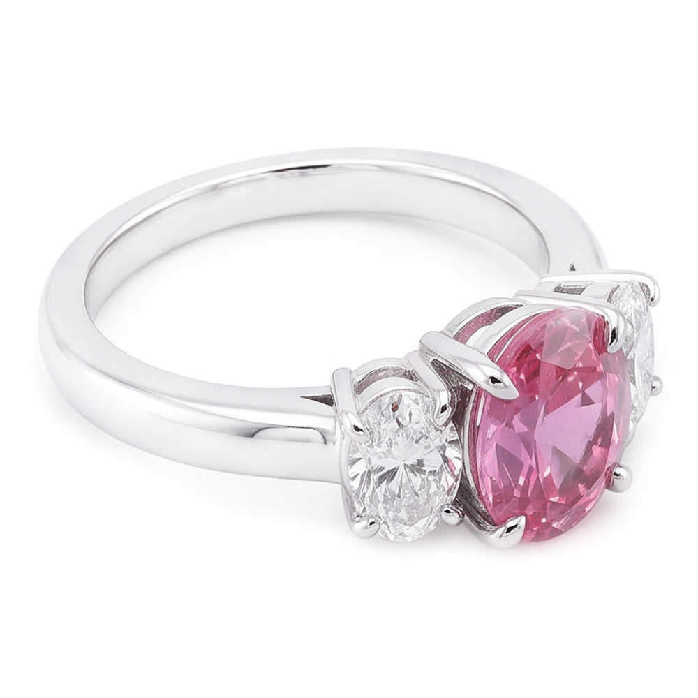 3 Stone Ring Pink Sapphire With Natural Earth Mined Diamonds 3.50 Carats White Gold 14K