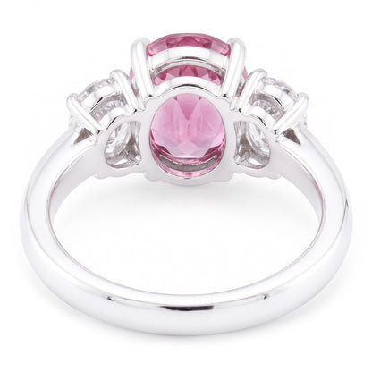 3 Stone Ring Pink Sapphire With Natural Earth Mined Diamonds 3.50 Carats White Gold 14K
