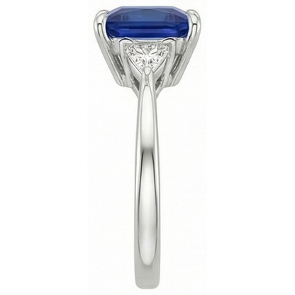 3 Stone Ring Princess Blue Sapphire & Trillion Cut Natural Earth Mined Diamonds 5.50 Carat