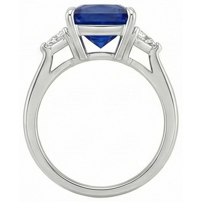3 Stone Ring Princess Blue Sapphire & Trillion Cut Natural Earth Mined Diamonds 5.50 Carat
