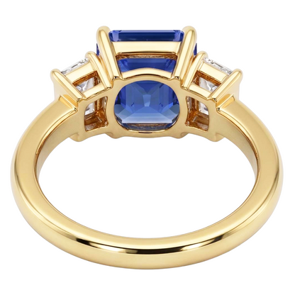 3 Stone Ring Radiant Blue Sapphire 2.50 Carats Baguette Natural Earth Mined Diamonds