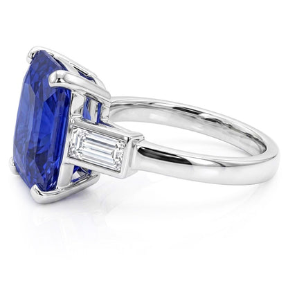 3 Stone Ring Radiant Sapphire & Baguette Natural Earth Mined Diamonds 4 Carats White Gold