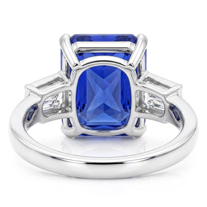 3 Stone Ring Radiant Sapphire & Baguette Natural Earth Mined Diamonds 4 Carats White Gold