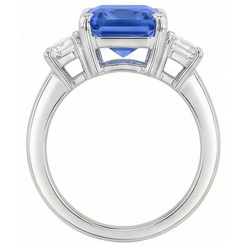 natural radiant sapphire 4ct ring on white background